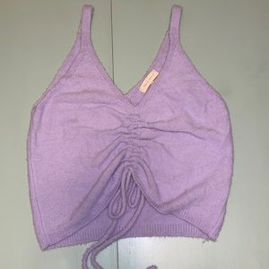 Lilac adjustable cinch front crop top